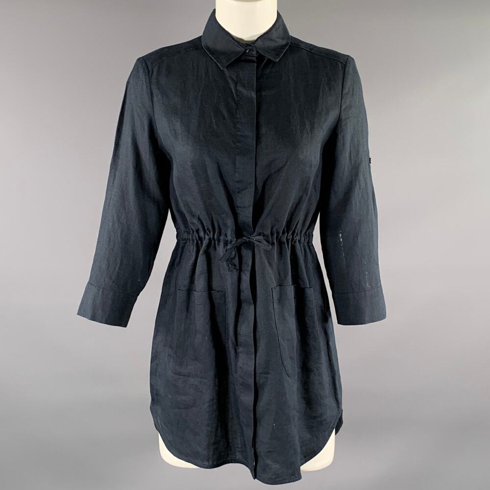 MAX MARA Size M Navy Linen Long Sleeve Shirt